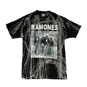Vintage 1999 Ramones Graphic Band Tee Custom Bleach Drip DIY Thrashed Punk Y2K M